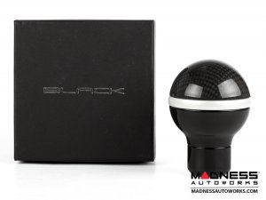 FIAT 500 Gear Shift Knob - Black Italy - Carbon Fiber Top/ Black Base and Pearl White Side Stripe